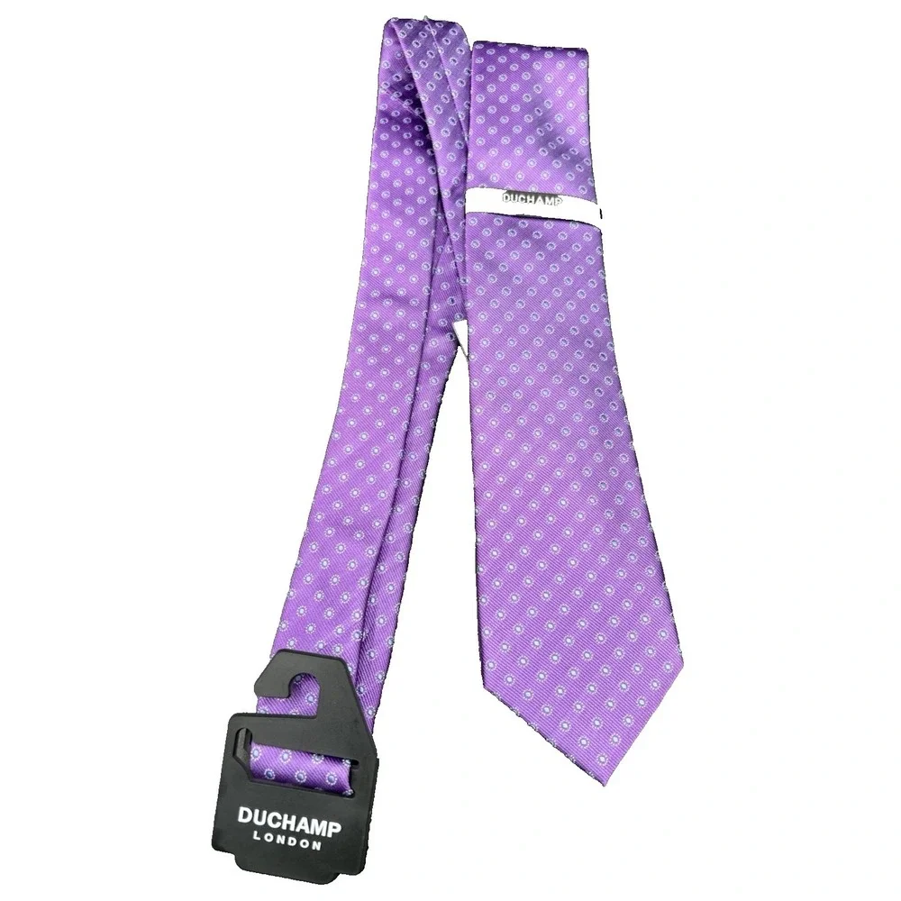 Duchamp London Men Purple Geometric 100% Silk Tie Hand Made England NWT